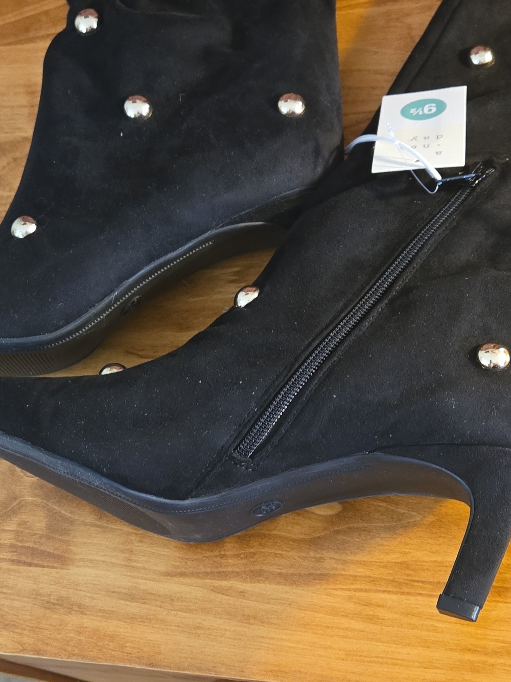 Black Studded Women's Heeled Boots - Size 9.5